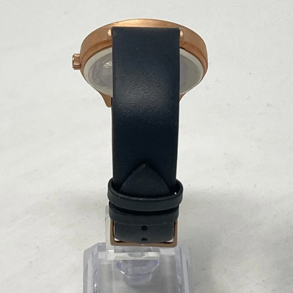 Breda Watch Men Women 40mm Rose Gold Tone Matte Black Leather New Battery 9